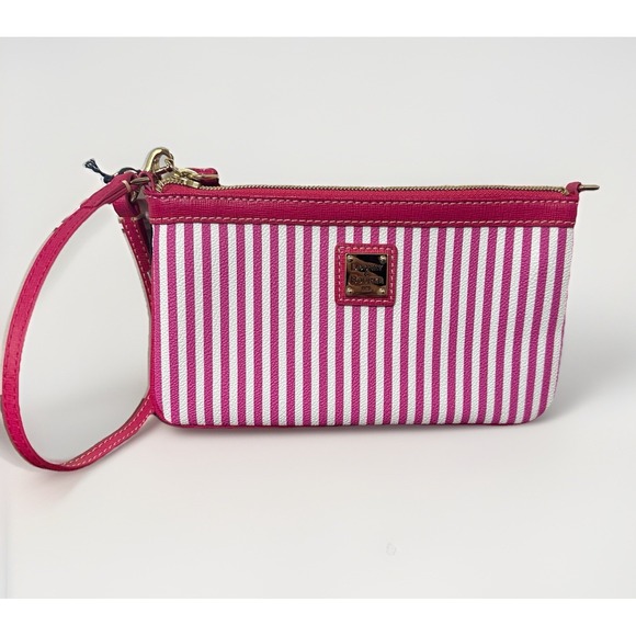 Dooney & Bourke Large Fuchsia Stripe Slim Wristlet Clutch NWT Pink Barbie - Picture 1 of 9